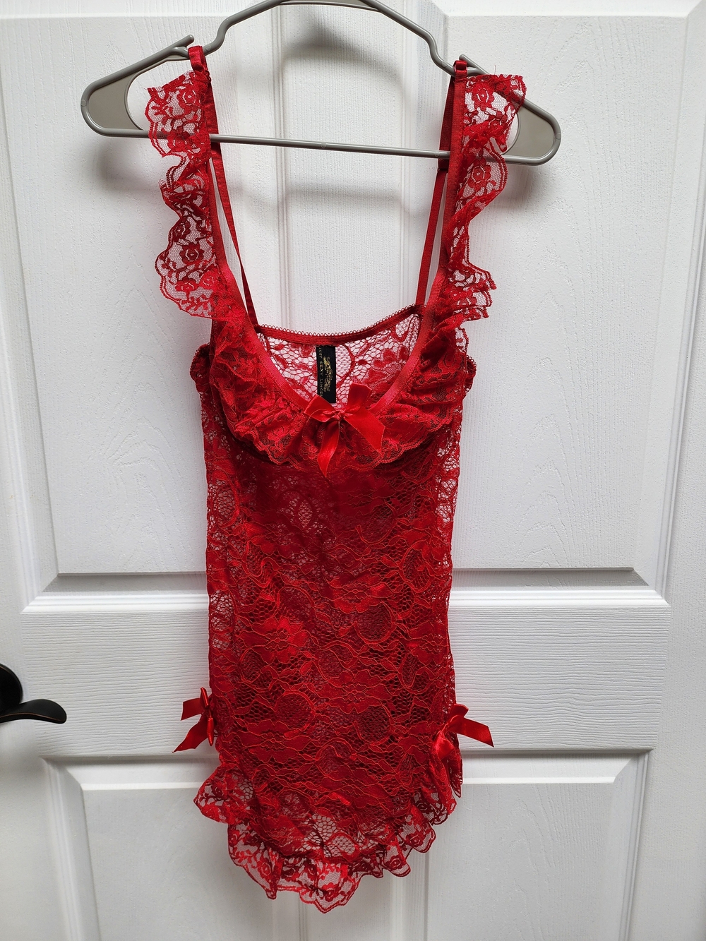 Red Lace Chemise with Matching Thong